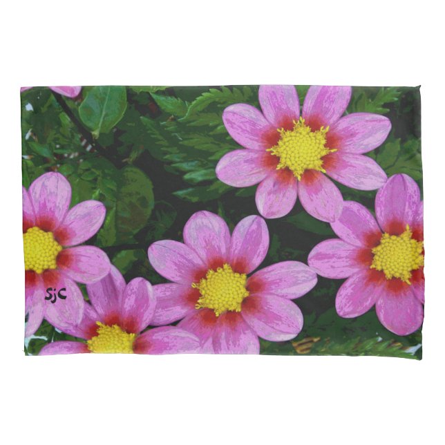 Funda de almohada rosada de las dalias (Anverso)