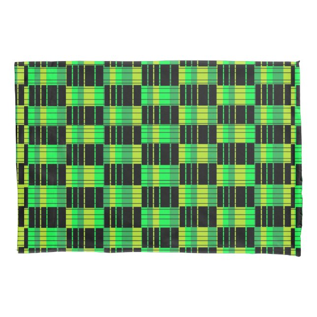 Funda de almohada verde y negro con patrón de plás (Anverso)