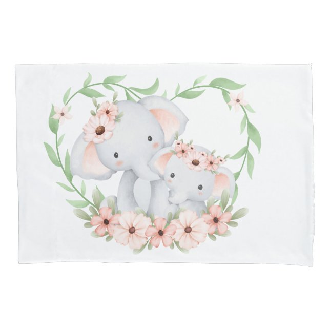 Funda de almohadas de elefantes para mamá y bebé (Anverso)
