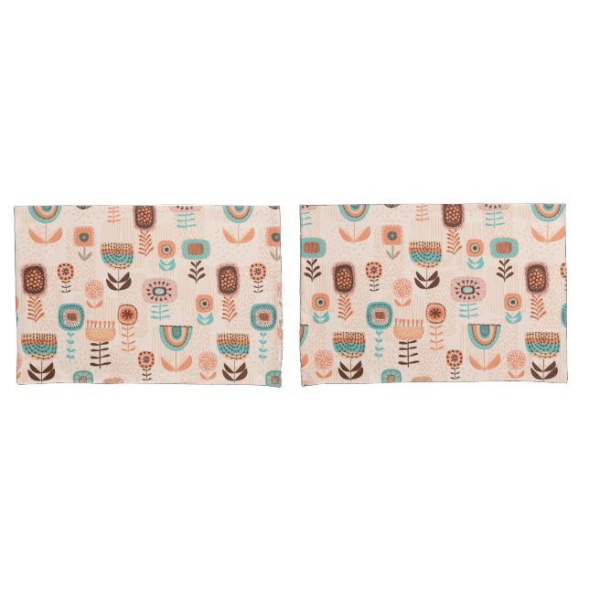 Funda de almohadas - Diseño floral moderno Beige y (Anverso - Set)