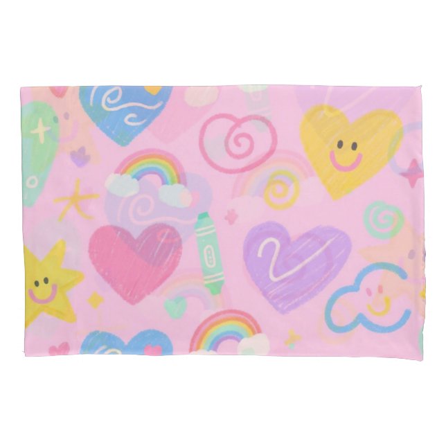 Funda de almohadas Heart & Doodles - Kidcore Paste (Anverso)