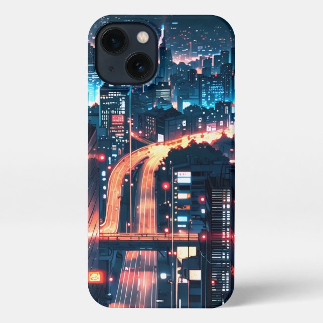 funda de anime para iPhone 11-15: "Cityscape Sunse (Reverso )