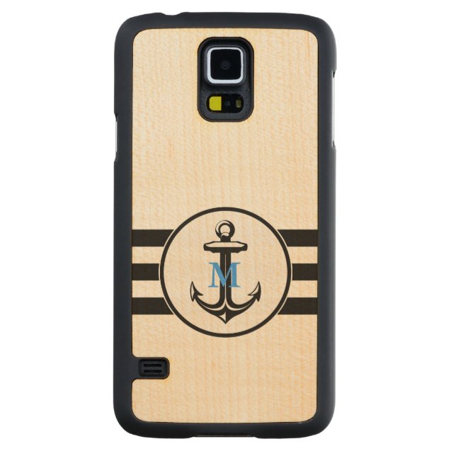 Funda De Arce Para Galaxy S5 De Carved Monograma azul| Anclaje clásico (Reverso)