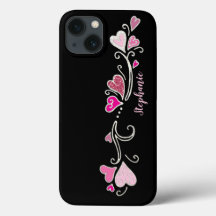 Funda de arte Doodle Purpurina de corazones rosado