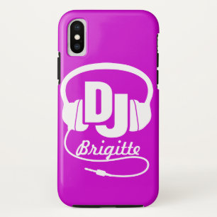 Funda de auriculares con nombre de DJ morado y bla