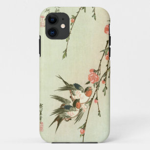Funda Para iPhone 11 桃の花に燕, flor y trago, Hiroshige del melocotón del