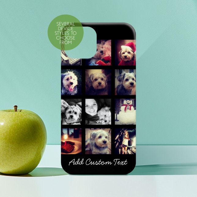 Funda De Case-Mate Para iPhone 12 Collage de fotos cuadrado con fondo negro (Personalized Phone Case with Custom Photos and Text)