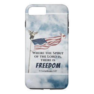 Funda Para iPhone 8 Plus/7 Plus 2 Corintios 3:17 Hay libertad, bandera estadounide
