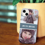 Funda Para iPhone 14 Plus De Case-Mate 2 fotos de amor moderno<br><div class="desc">El hermoso estuche para iPhone de diseño moderno cuenta con 2 de tus fotos favoritas en la parte superior y en la parte inferior con una franja gris azul oscuro en el medio con tipografía.</div>