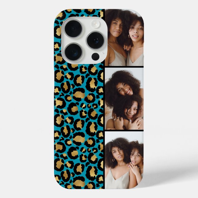 Funda De Case-Mate Para iPhone 3 Foto Estampado de Leopardo Azul Turquesa y Dorad (Reverso )