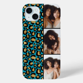 Funda Para iPhone 15 Mini 3 Foto Estampado Leopardo Ámbar y Verde Teal