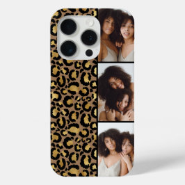 Funda Para iPhone 15 Pro 3 Foto Estampado Leopardo Marrón y Dorado