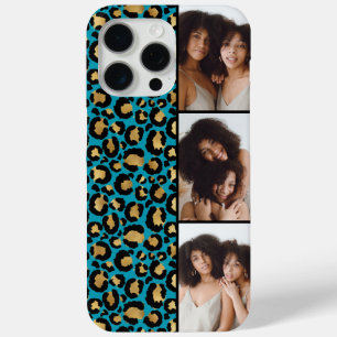 Funda Para iPhone 15 Pro Max 3 Foto Estampado Leopardo Verde Azulado Y Dorado