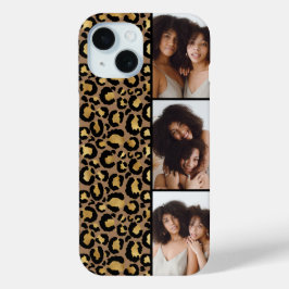 Funda Para iPhone 15 3 Foto Marrón Y Leopardo Dorado Impreso