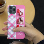 Funda Para iPhone 14 Plus De Case-Mate 3 Foto Preppy Nombre personalizado de la chica mod<br><div class="desc">3 Photo Preppy Pink Plaid Modern Girly Personalizado Nombre personalizado Smartphone iPhone Case incluye 3 de tus fotos favoritas con tu nombre personalizado en un elegante patrón de almohadillas rosa preppy, azul y blanco. Perfecto para cumpleaños, Navidades, Día de la Madre, hermana, mejor amiga y más. Diseñado por © Evco...</div>
