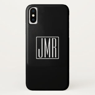Funda Para iPhone X 3 iniciales Monograma Negro y Blanco (o color di