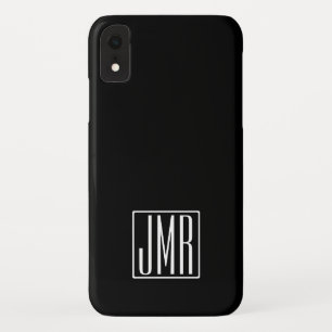 Funda Para iPhone XR 3 iniciales Monograma Negro y Blanco (o color di