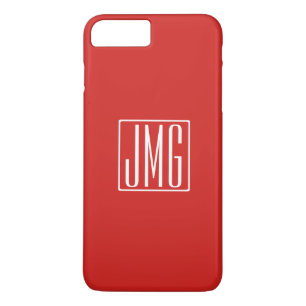 Funda Para iPhone 8 Plus/7 Plus 3 Iniciales Monograma   Rojo y Blanco (o color per
