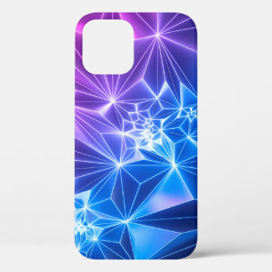 Funda Para iPhone 12 3d rendimientos, fondo geométrico del neón azul ro