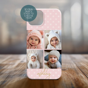 Funda Para iPhone 14 De Case-Mate 4 Collage de Fotos - puntos rosa rubor, Letra Dora