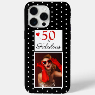 Funda Para iPhone 15 Pro Max 50 and Fabulous Photo Red 50th Birthday Black BKGD