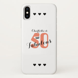 Funda Para iPhone X 50 y fabuloso Coral Negro Script Cumpleaños 50