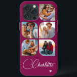 Funda Para iPhone 13 Pro Max 5 Foto Moderno de moda Nombre simple personalizado<br><div class="desc">5 Photo Modern Trendy Simple Heart Personalized Name iPhone Cases de teléfono para iPhone incluye cinco de tus fotos favoritas con tu nombre personalizado en un elegante guión de caligrafía blanca acentuado con un corazón de amor. Personalice editando el texto en el cuadro de texto proporcionado. Perfecto para cumpleaños, Navidades,...</div>