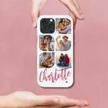 Funda Para iPhone 13 Pro Max 5 Foto Moderno de moda Nombre simple personalizado<br><div class="desc">5 Photo Modern Trendy Simple Heart Personalized Name iPhone Cases de teléfono para iPhone incluye cinco de tus fotos favoritas con tu nombre personalizado en un elegante guión de caligrafía rosa acentuado con un corazón de amor. Personalice editando el texto en el cuadro de texto proporcionado. Perfecto para cumpleaños, Navidades,...</div>