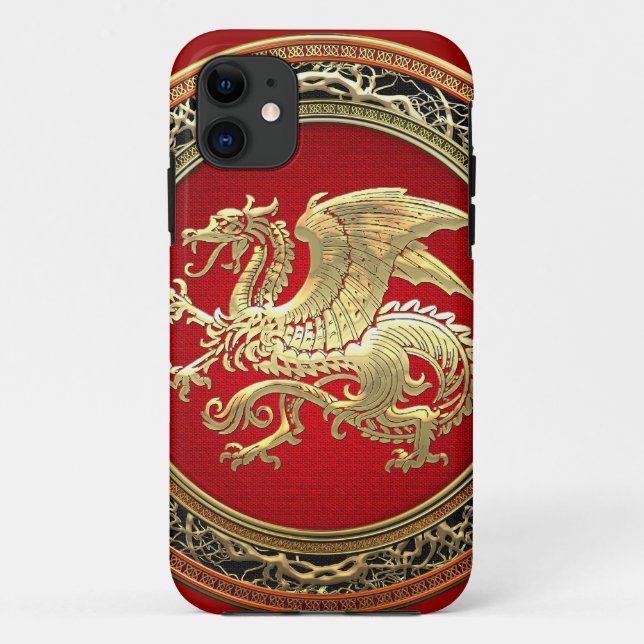 Funda De Case-Mate Para iPhone [600] Dragón islandés, Landvttir [Gold] (Reverso)