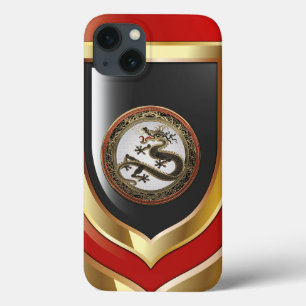 Funda Para iPhone 13 [800] Dragón oriental sagrado de oro y negro