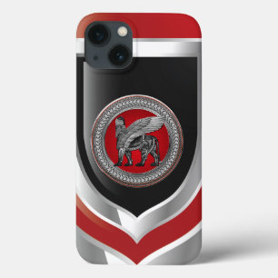 Funda Para iPhone 13 [800] León alado asirio: Lamassu plateado y negro