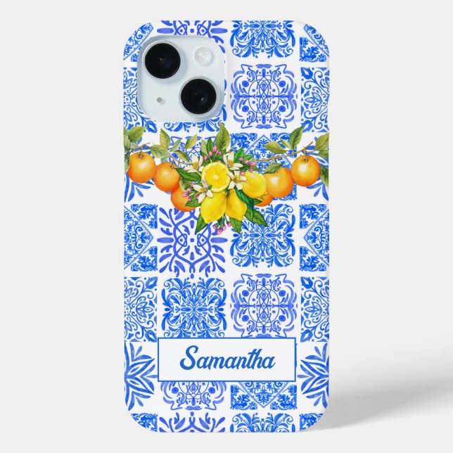 Funda De Case-Mate Para iPhone Aazulejo amarillo azul veraniego Amalf (Reverso )