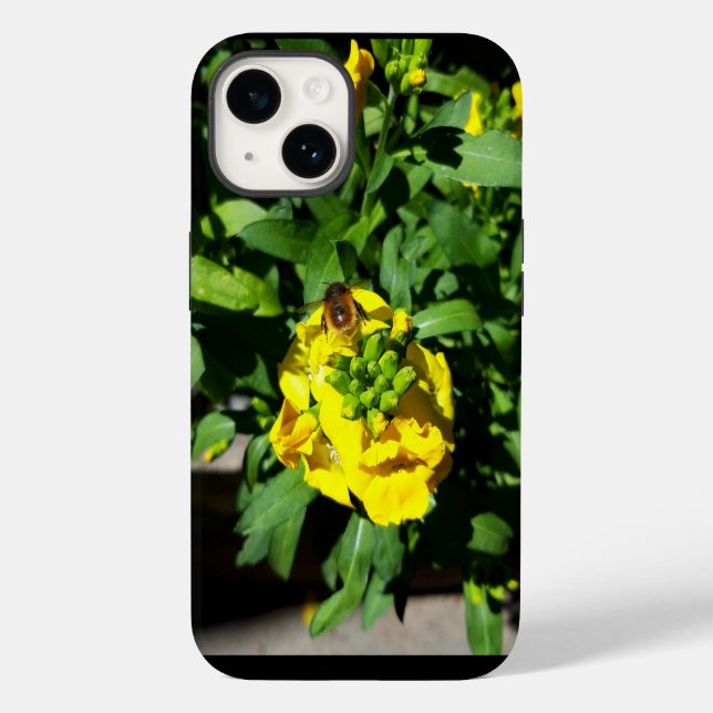 Funda De Case-Mate Para iPhone Abeja a las flores amarillas (Reverso )
