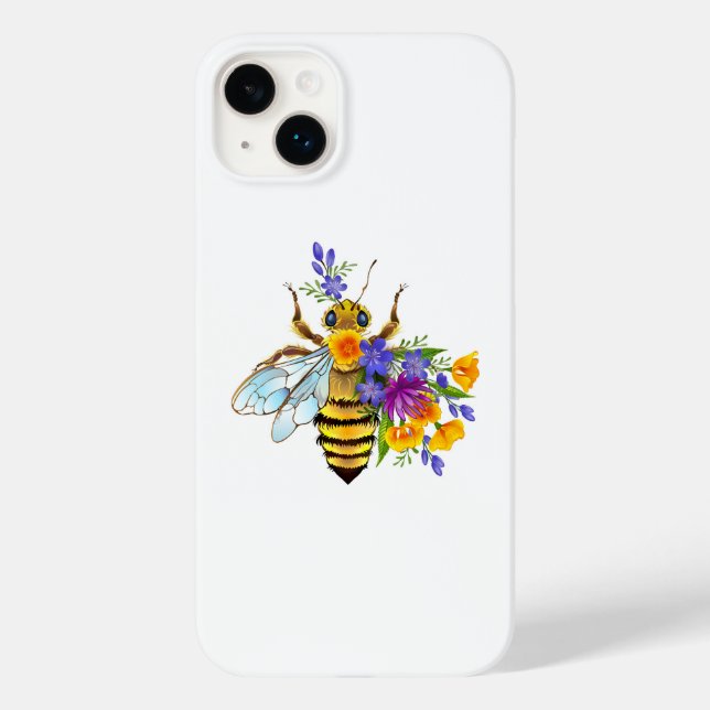 Funda De Case-Mate Para iPhone Abeja de flor con plantas silvestres (Reverso )
