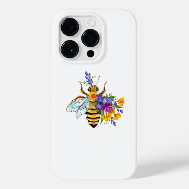 Funda De Case-Mate Para iPhone Abeja de flor con plantas silvestres (Reverso )