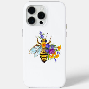 Funda Para iPhone 15 Pro Max Abeja de flor con plantas silvestres