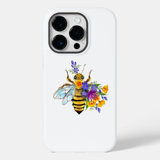 Funda De Case-Mate Para iPhone Abeja de flor con plantas silvestres (Reverso )