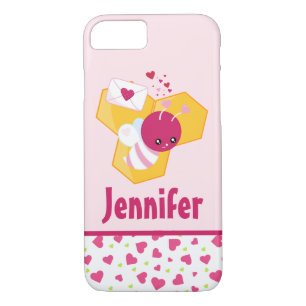Funda Para iPhone 8/7 Abeja linda con los corazones rosados de San Valen