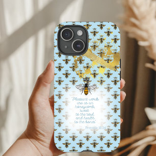 Funda Para iPhone 15 Abeja Reina de la Fe Cuadrícula Azul Pastel de Luj