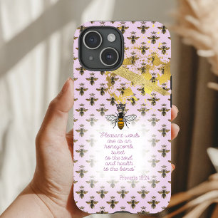 Funda Para iPhone 15 Abeja Reina de la Fe en Cuadrícula de Lujo Pastel