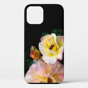 Funda Para iPhone 12 Abejas con flores de rosas amarillas rosas