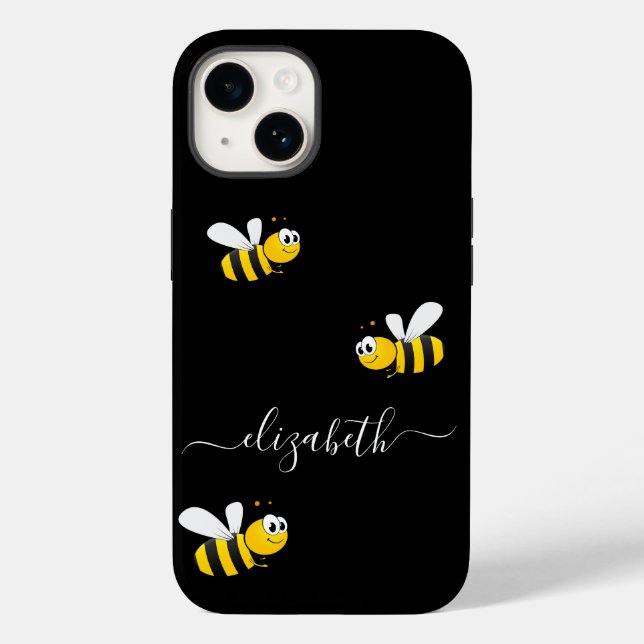 Funda De Case-Mate Para iPhone Abejas de burbujas negras nombre feliz amarillo (Reverso )