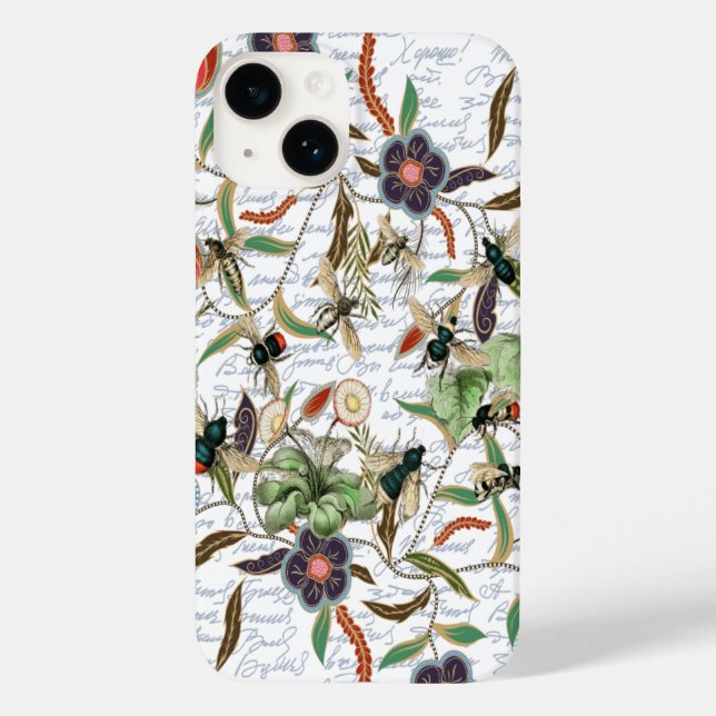 Funda De Case-Mate Para iPhone Abejas y flores francesas antiguas modernas (Reverso )