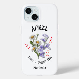 Funda Para iPhone 15 ABRIL Nacimiento Mes Nombre personalizado de flor