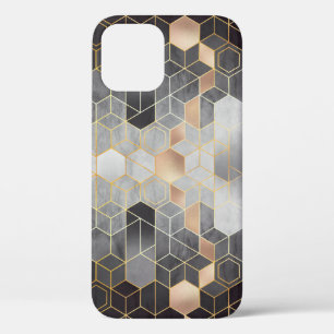 Funda Para iPhone 12 Absorción geométrica de hexagones en negro y w
