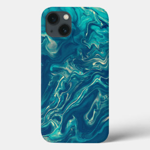 Funda Para iPhone 13 Abstracción acrílica de mármol azul y blanco