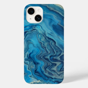 Funda Para iPhone 14 De Case-Mate Abstracción acrílica de mármol blanco cian azul