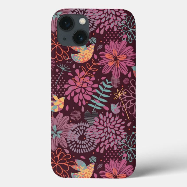 Funda De Case-Mate Para iPhone Abstract floral pattern with birds (Reverso)