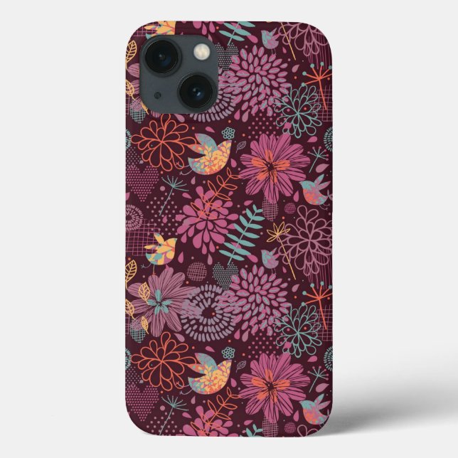 Funda De Case-Mate Para iPhone Abstract floral pattern with birds (Reverso)