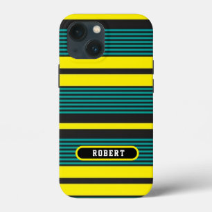 Funda Para iPhone 13 Mini Abstract green yelloe retro stripes